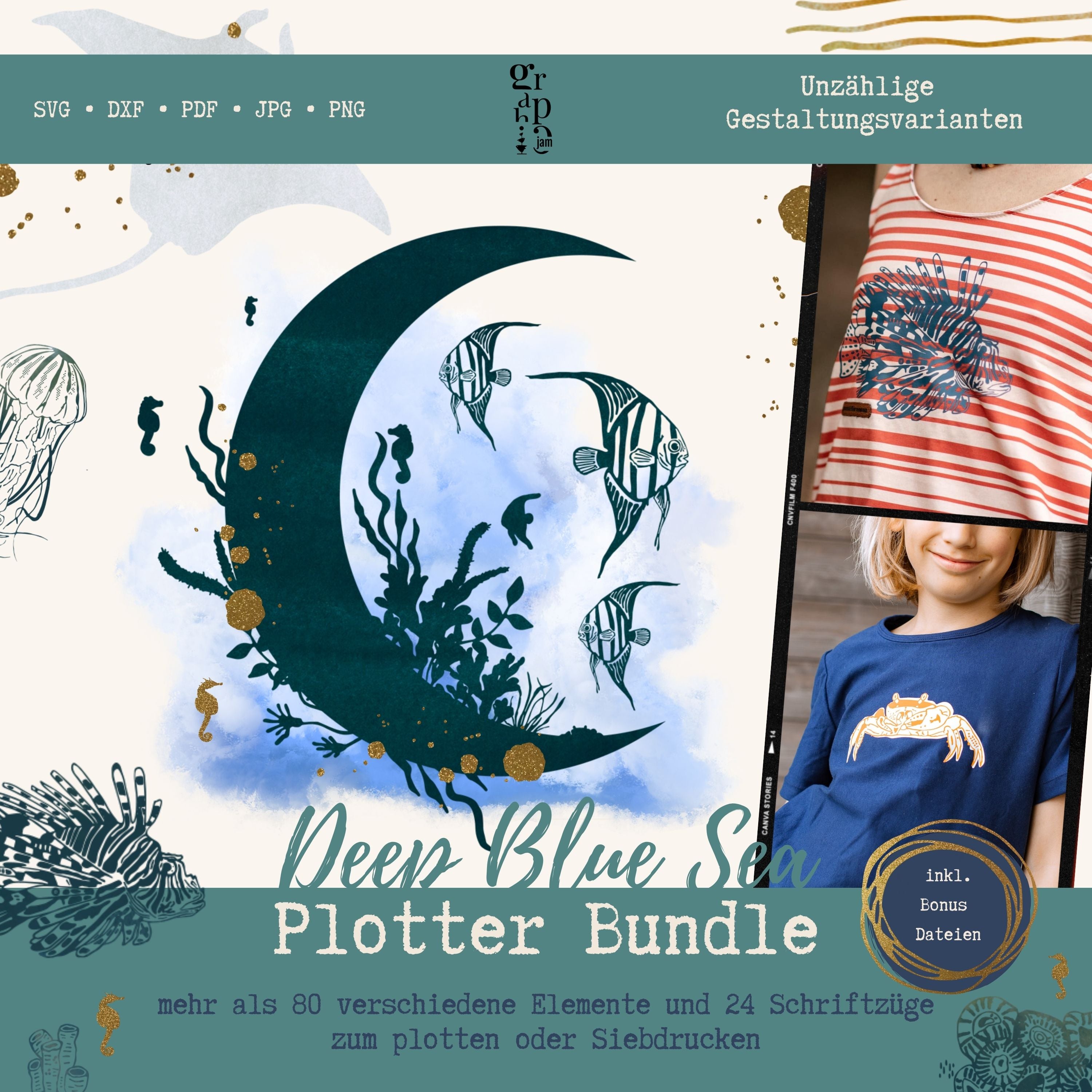 Deep blue Sea Plotterbundle | Maritime Plottermotive in DXF, SVG, PNG, JPG & PDF - Graphic Jam