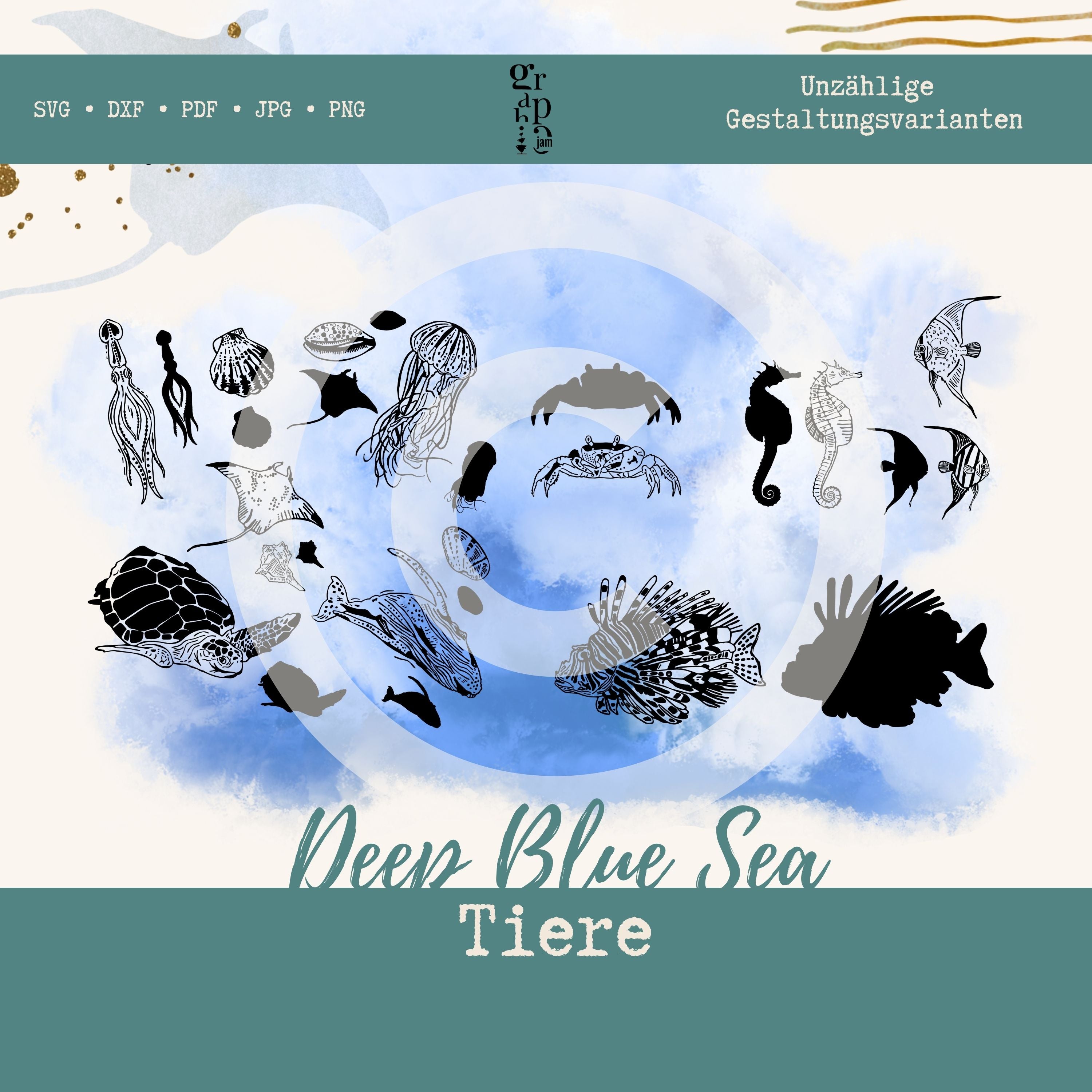 Deep blue Sea Plotterbundle | Maritime Plottermotive in DXF, SVG, PNG, JPG & PDF - Graphic Jam