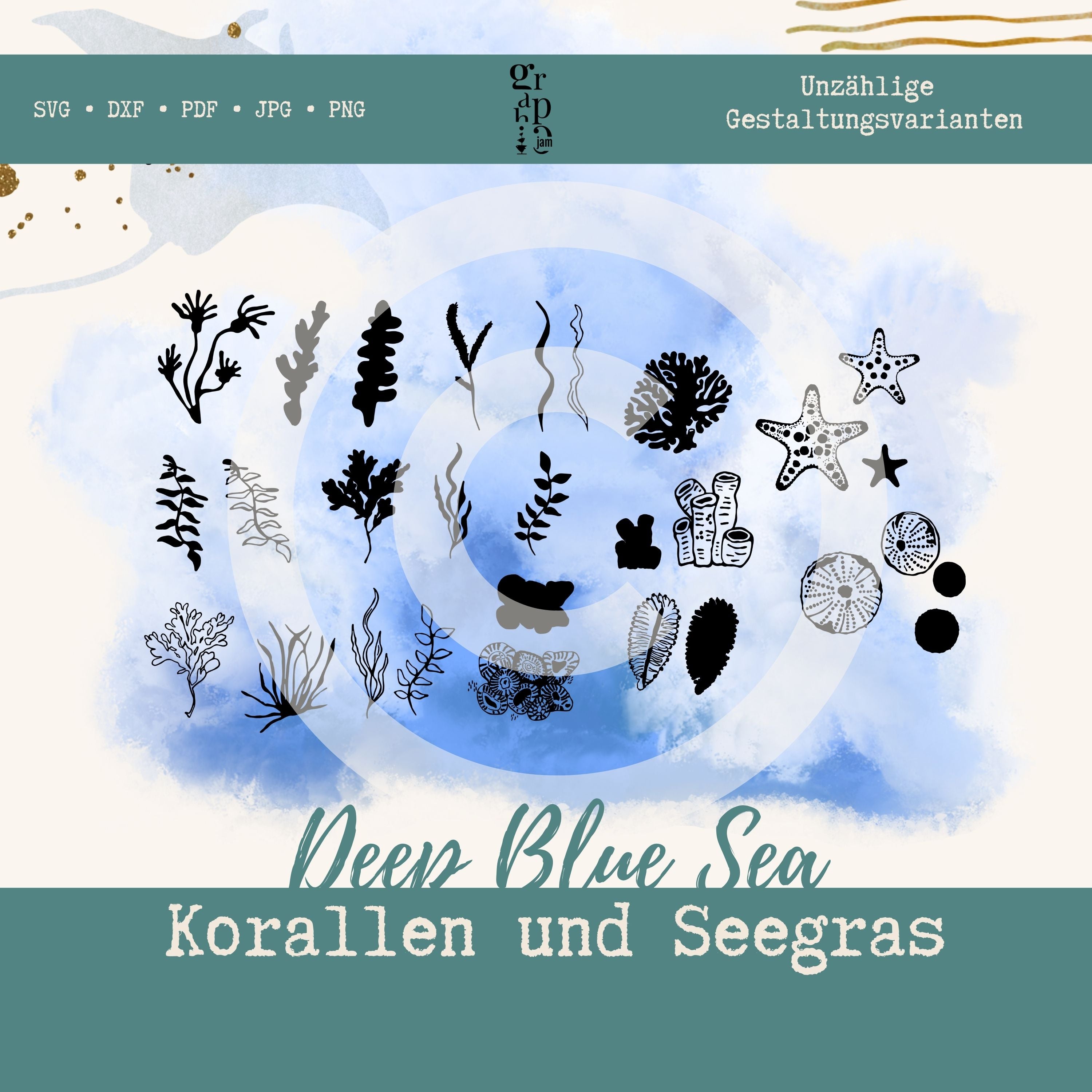 Deep blue Sea Plotterbundle | Maritime Plottermotive in DXF, SVG, PNG, JPG & PDF - Graphic Jam