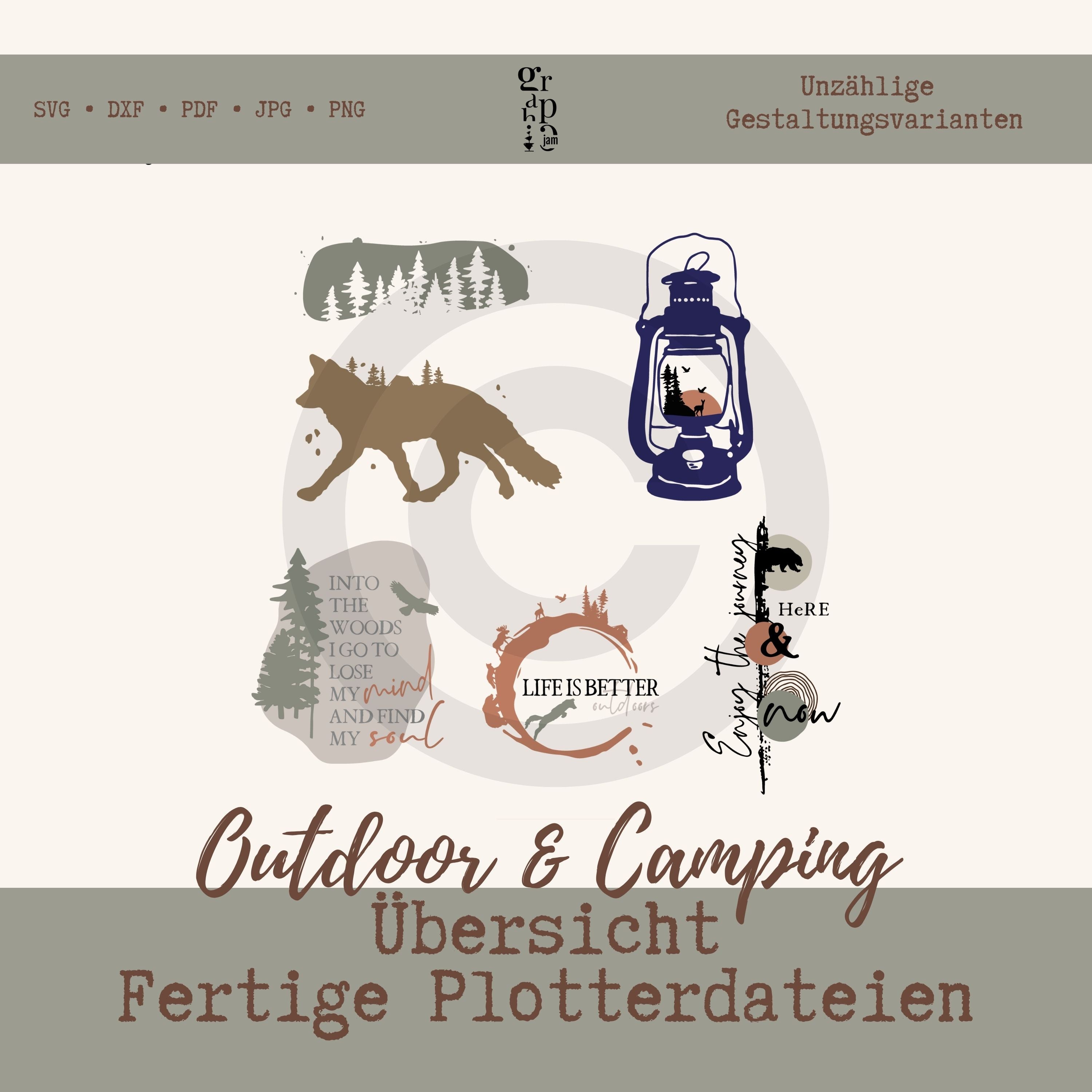 Boho Outdoor & Camping Plotterbundle | Outdoor Plotterdatei in DXF, SVG, PNG, JPG & PDF - Graphic Jam