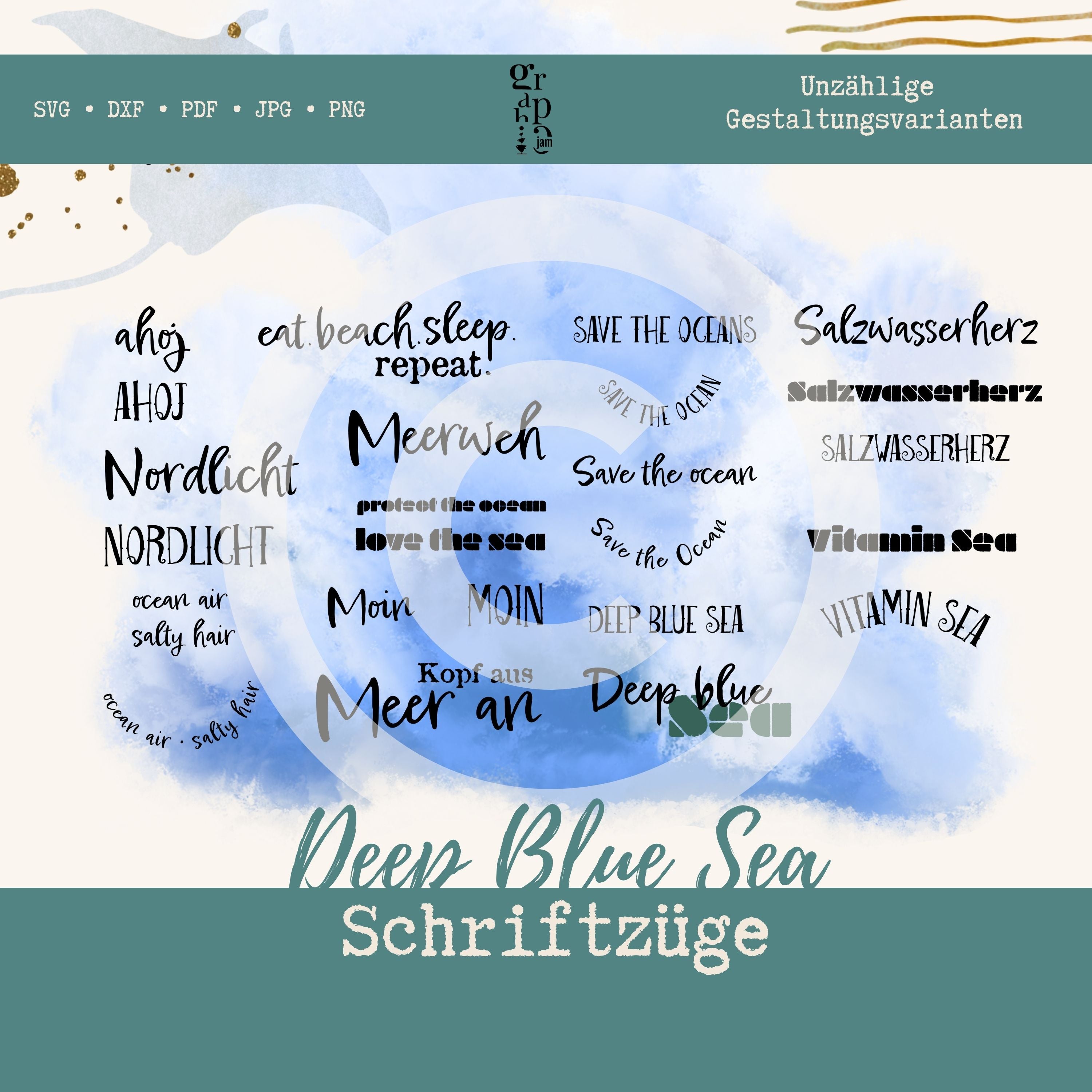 Deep blue Sea Plotterbundle | Maritime Plottermotive in DXF, SVG, PNG, JPG & PDF - Graphic Jam