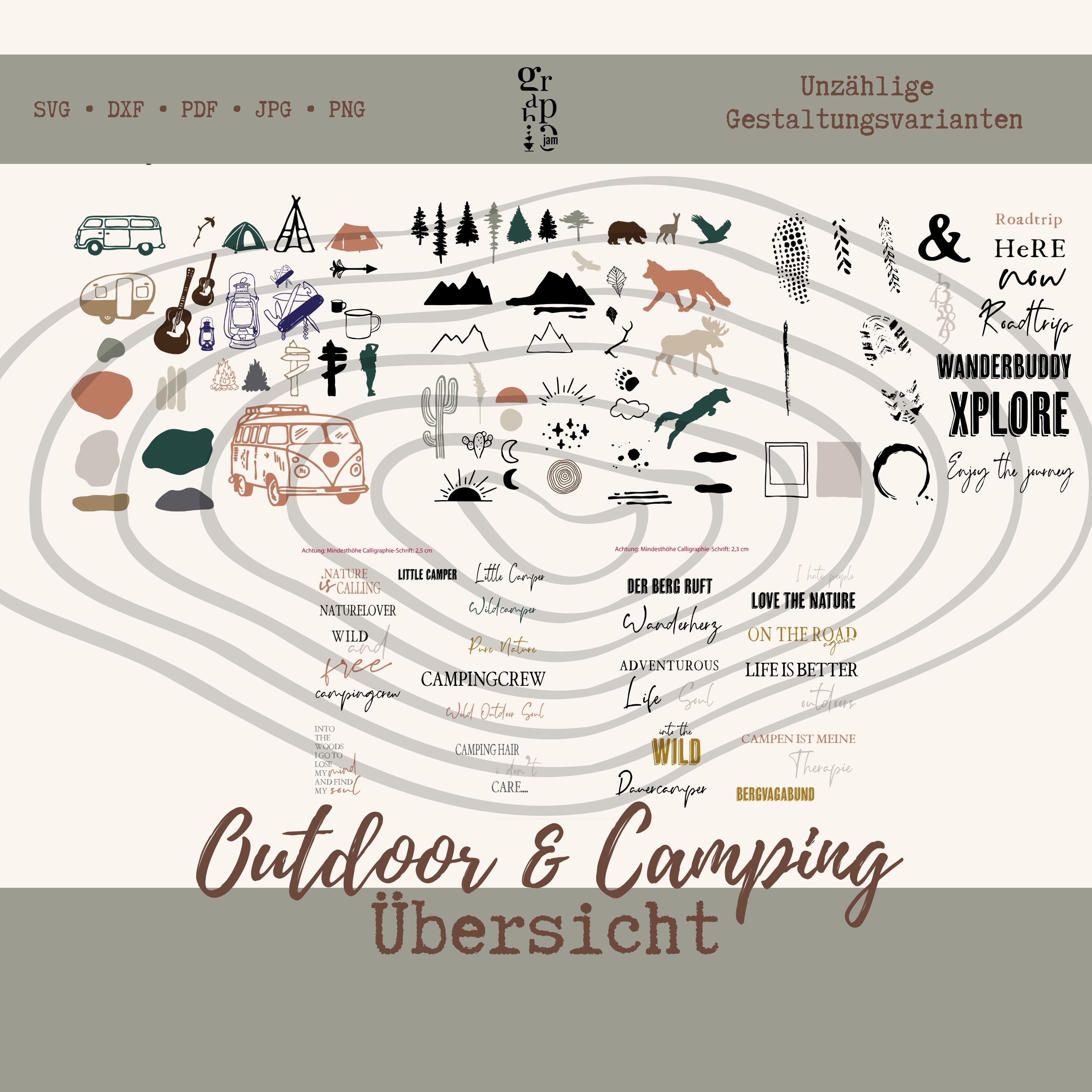 Boho Outdoor & Camping Plotterbundle | Outdoor Plotterdatei in DXF, SVG, PNG, JPG & PDF - Graphic Jam