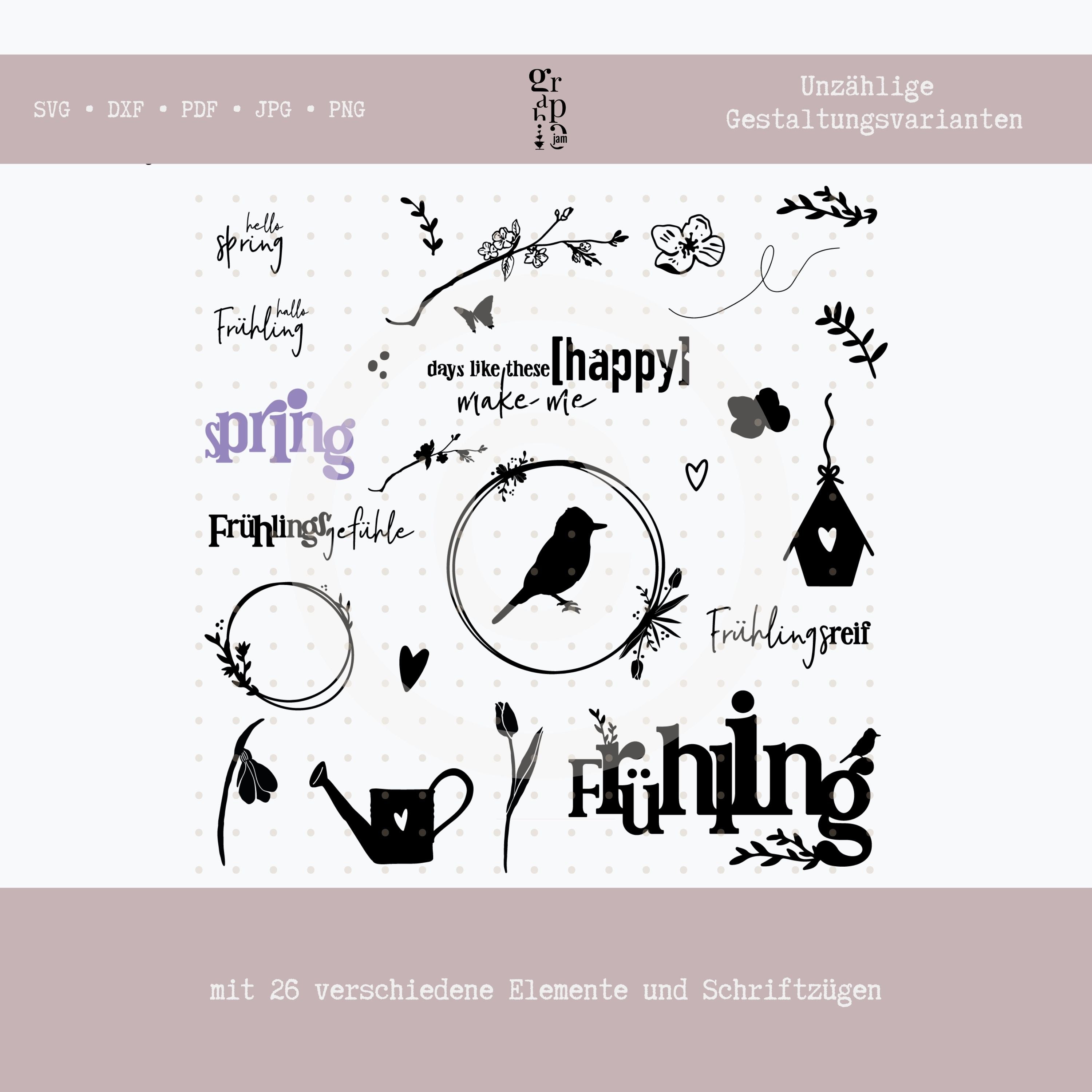 "Beautiful Spring" Frühlings Plotterdateien im Set in DXF & SVG - Graphic Jam