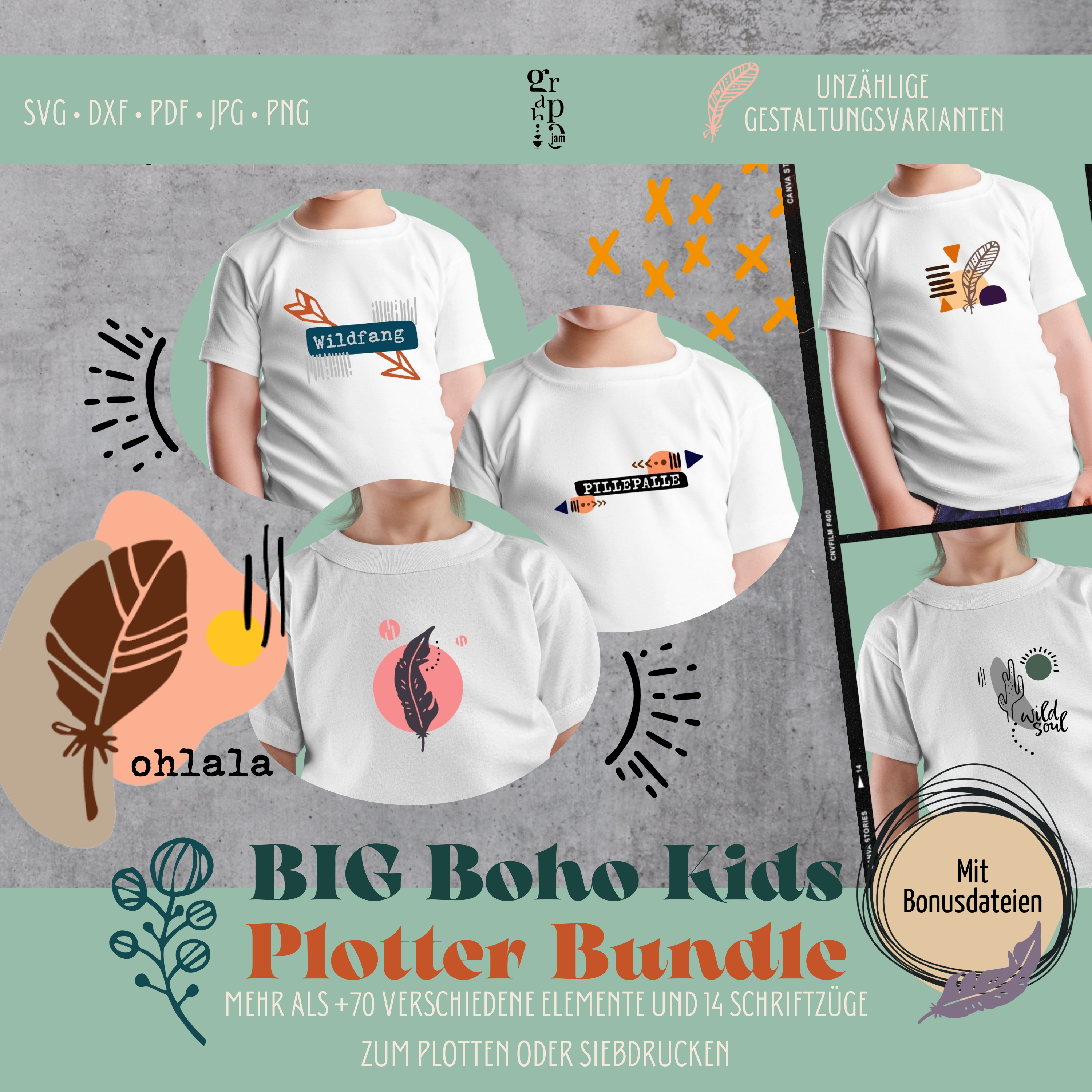 Big Boho KIDS - Plotterbundle mit Boho Plotterdateien | DXF • SVG • PNG • PDF - Graphic Jam