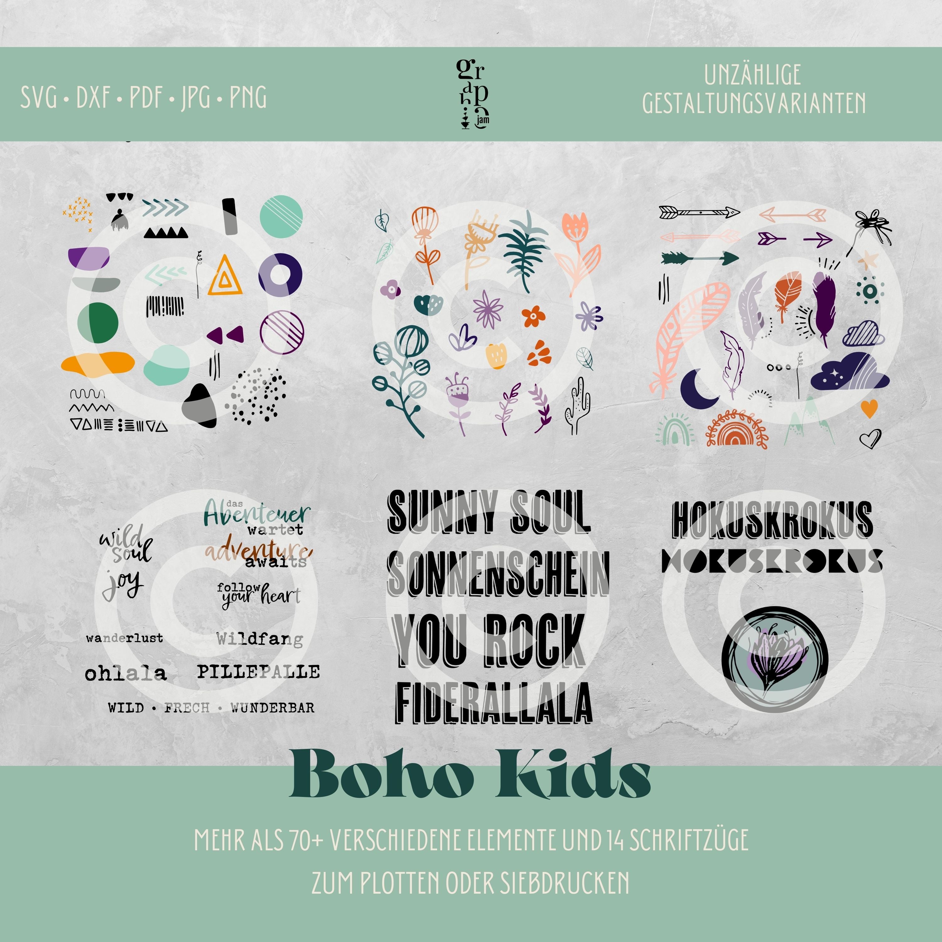Big Boho KIDS - Plotterbundle mit Boho Plotterdateien | DXF • SVG • PNG • PDF - Graphic Jam