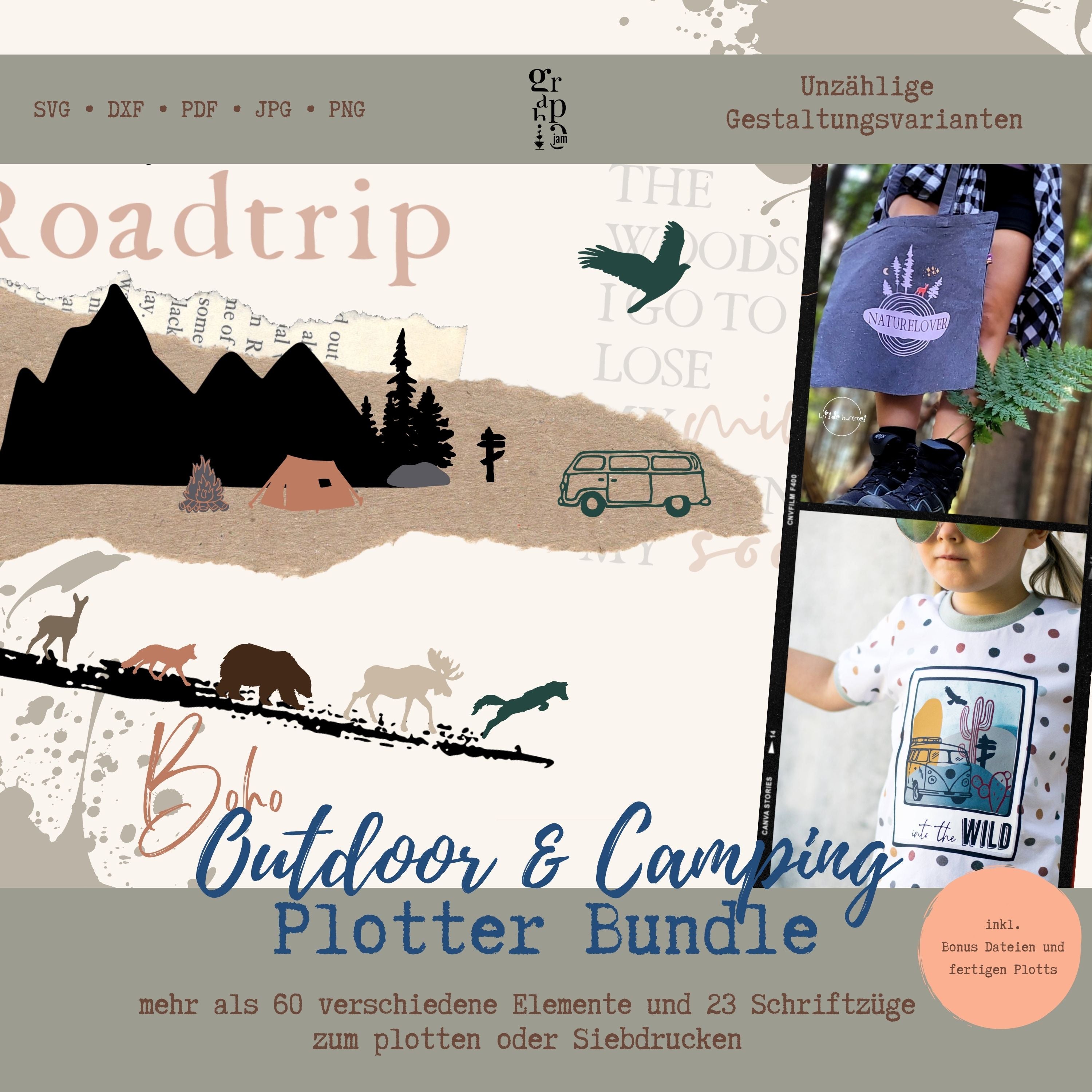 Boho Outdoor & Camping Plotterbundle | Outdoor Plotterdatei in DXF, SVG, PNG, JPG & PDF - Graphic Jam
