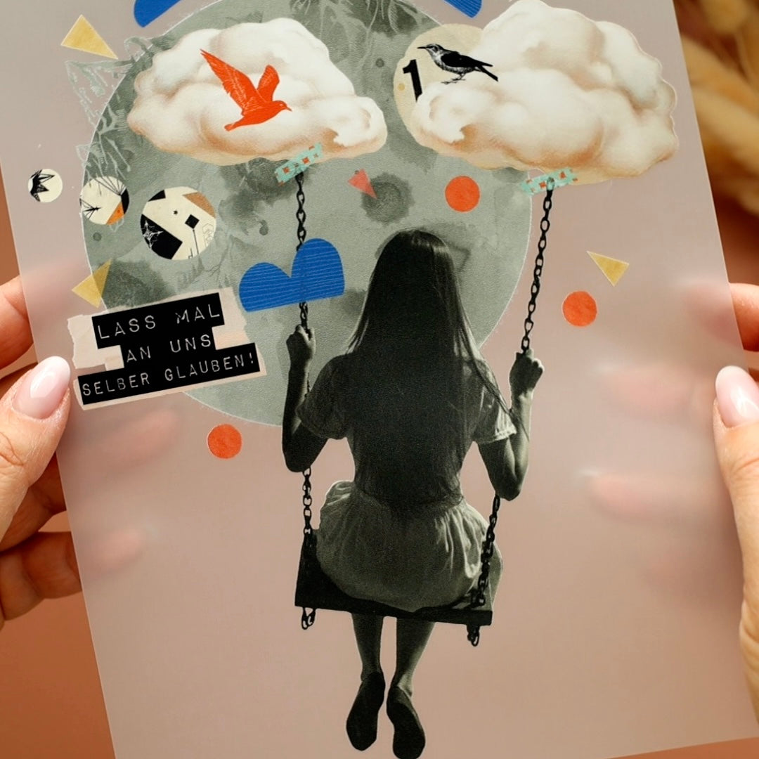 Bügelbild Collage Spruch Glaub an uns - Graphic Jam