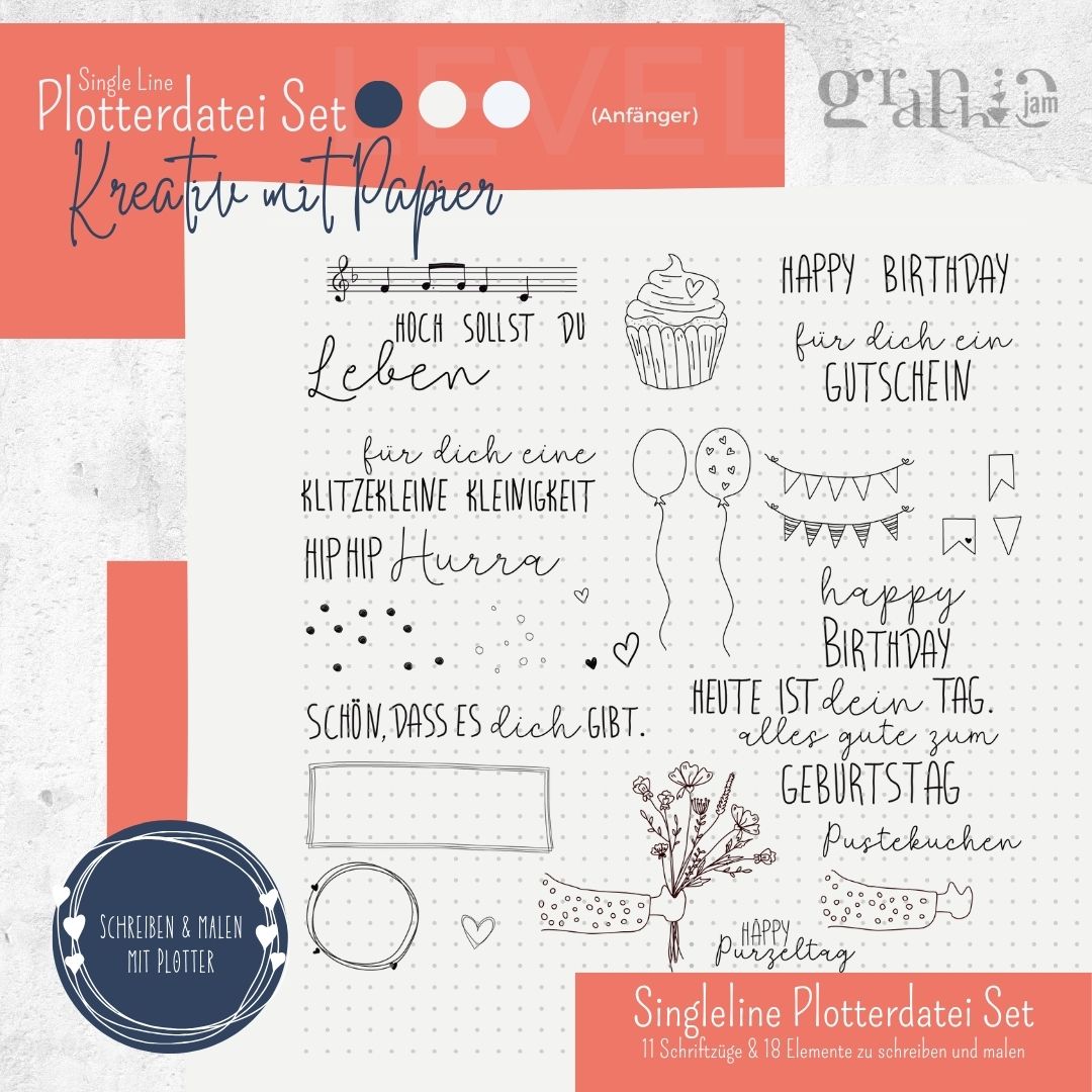 Single Line Plotterdatei Happy Birthday in SVG & DXF - Graphic Jam