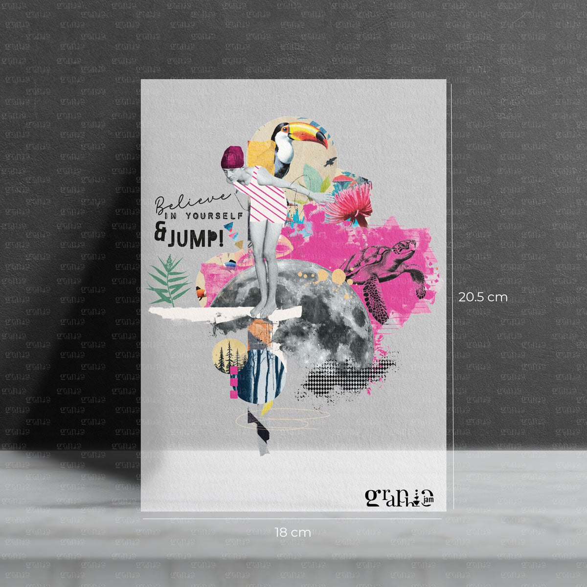 Bügelbild mit Spruch und Collage Believe in yourself