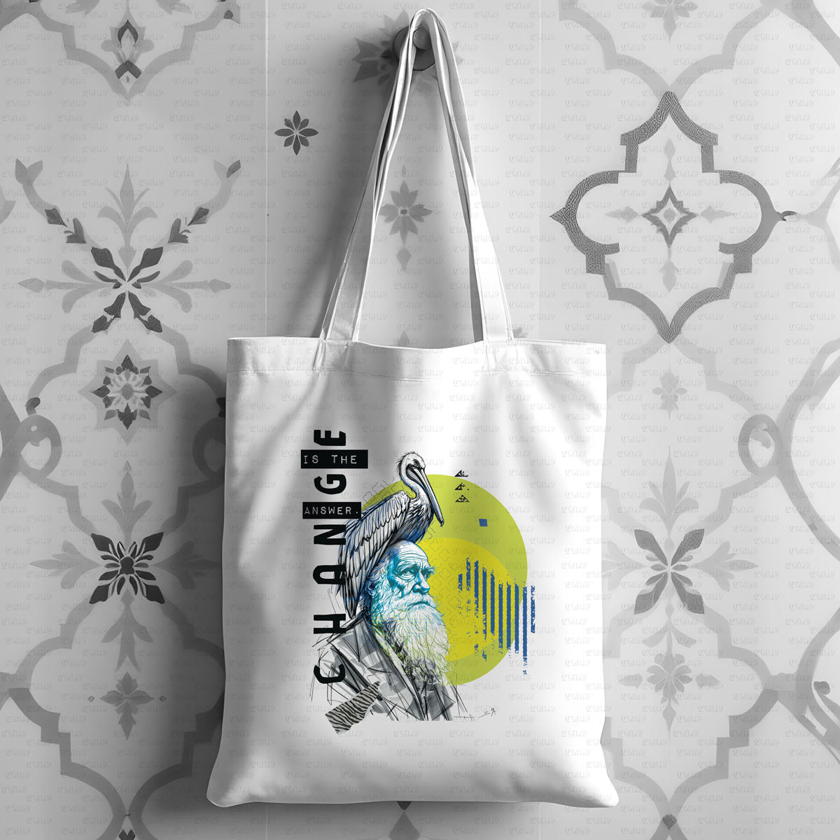 Cooles Bügelbild für Erwachsene. Darwin "Change is the answer". Bügelbild für Textilien.