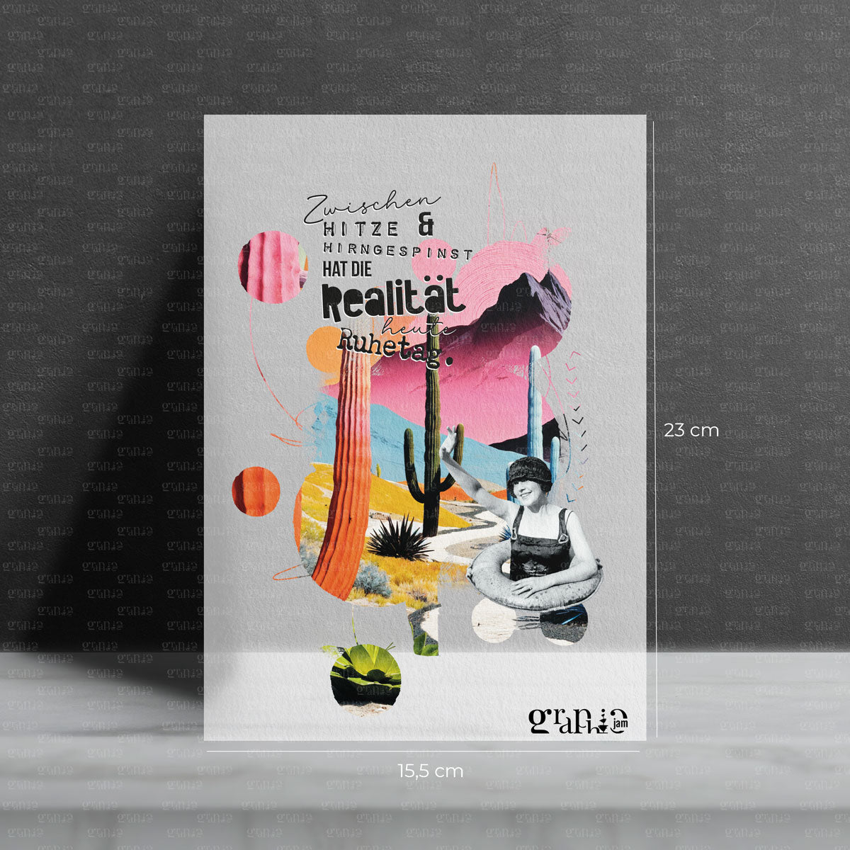 Bügelbild Wüstenschwimmerin - Spruch Bügelbild