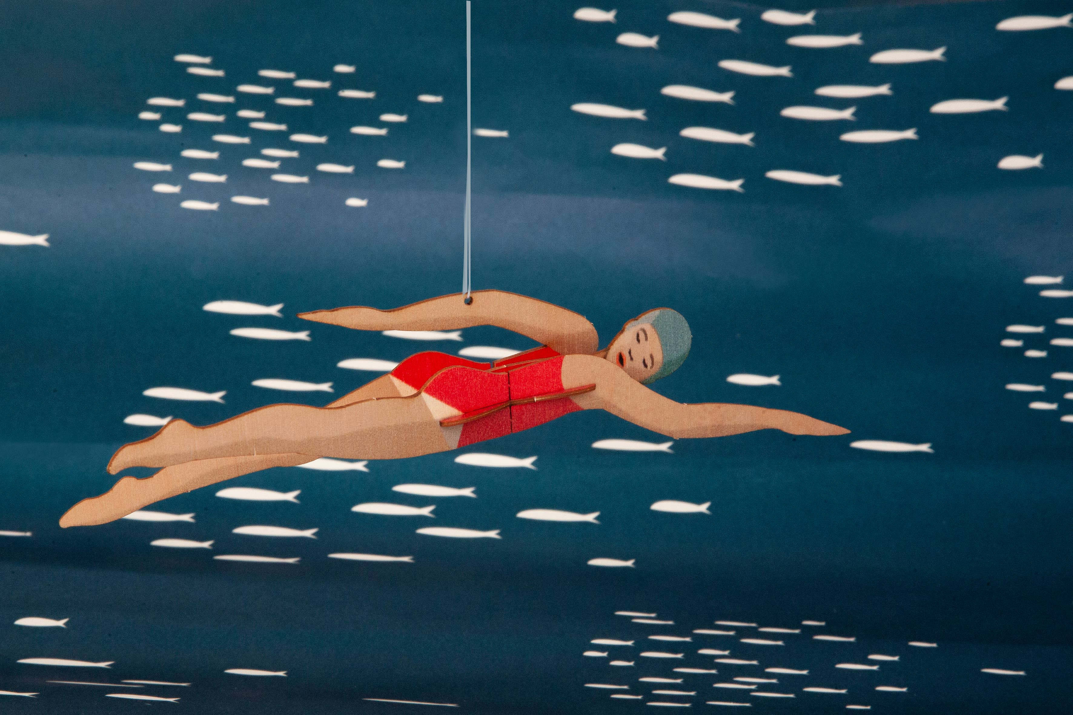 Schwimmerin 3D Deko Grusskarte