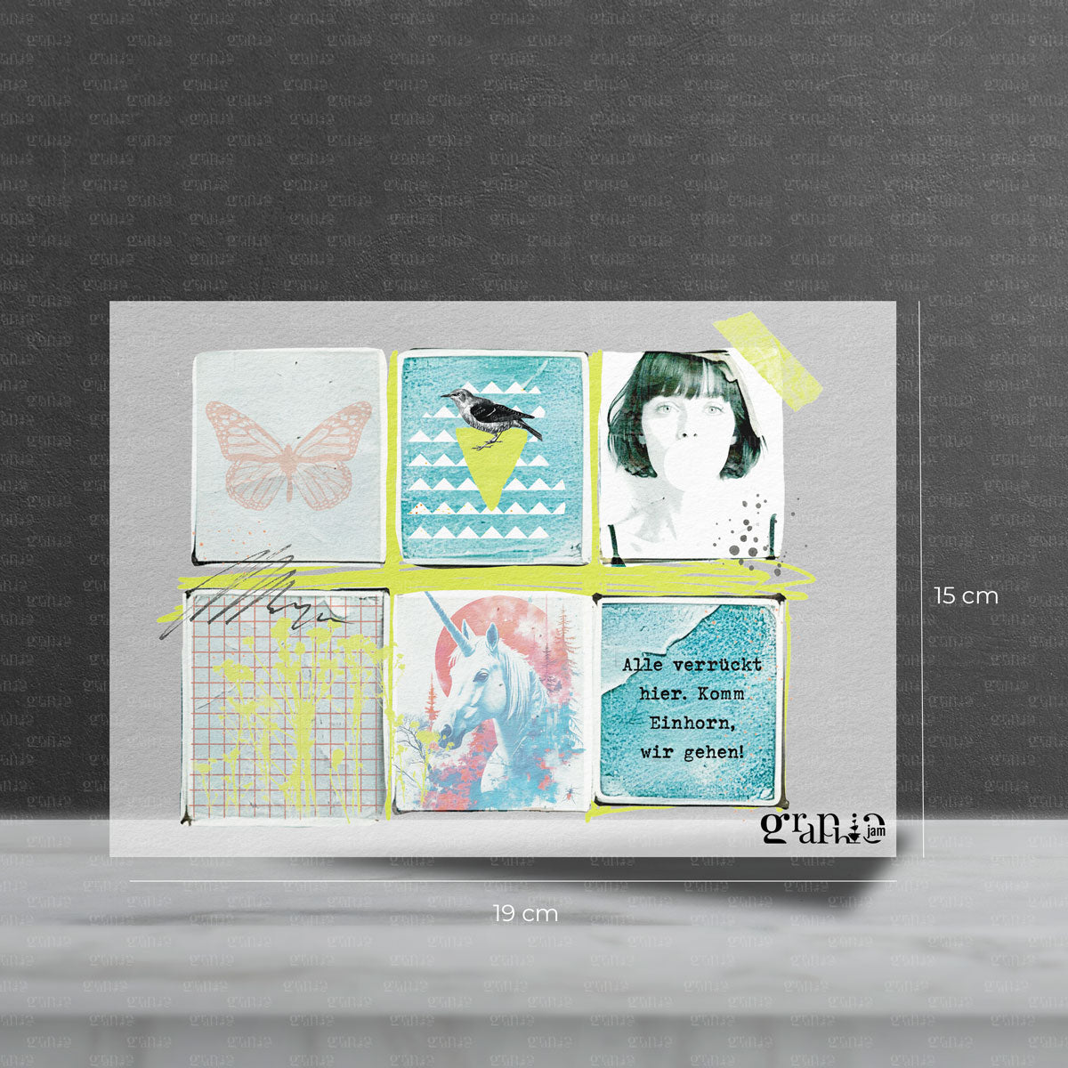 Bügelbild Einhorn - "Alle verrückt hier, komm Einhorn wir gehen" in Neon Gelbgrün - Graphic Jam