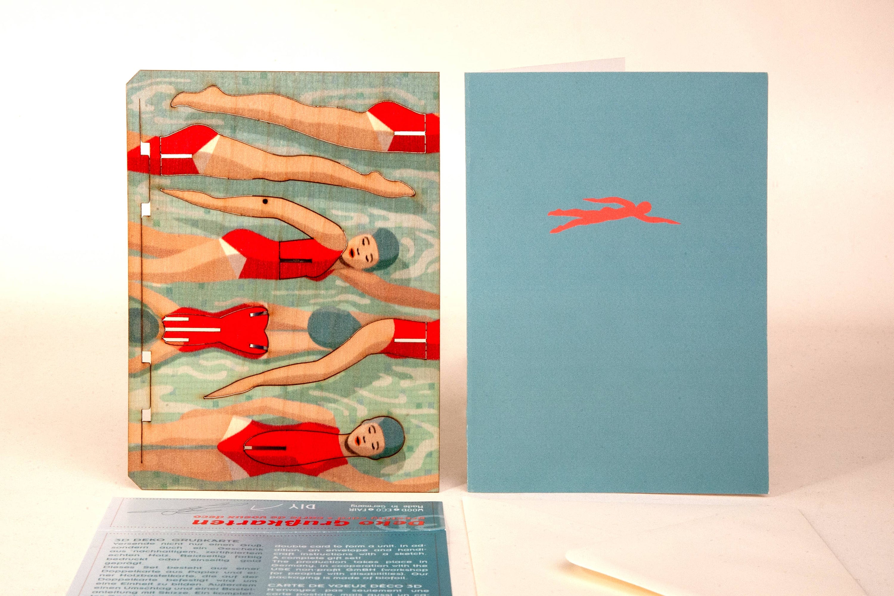 Schwimmerin 3D Deko Grusskarte