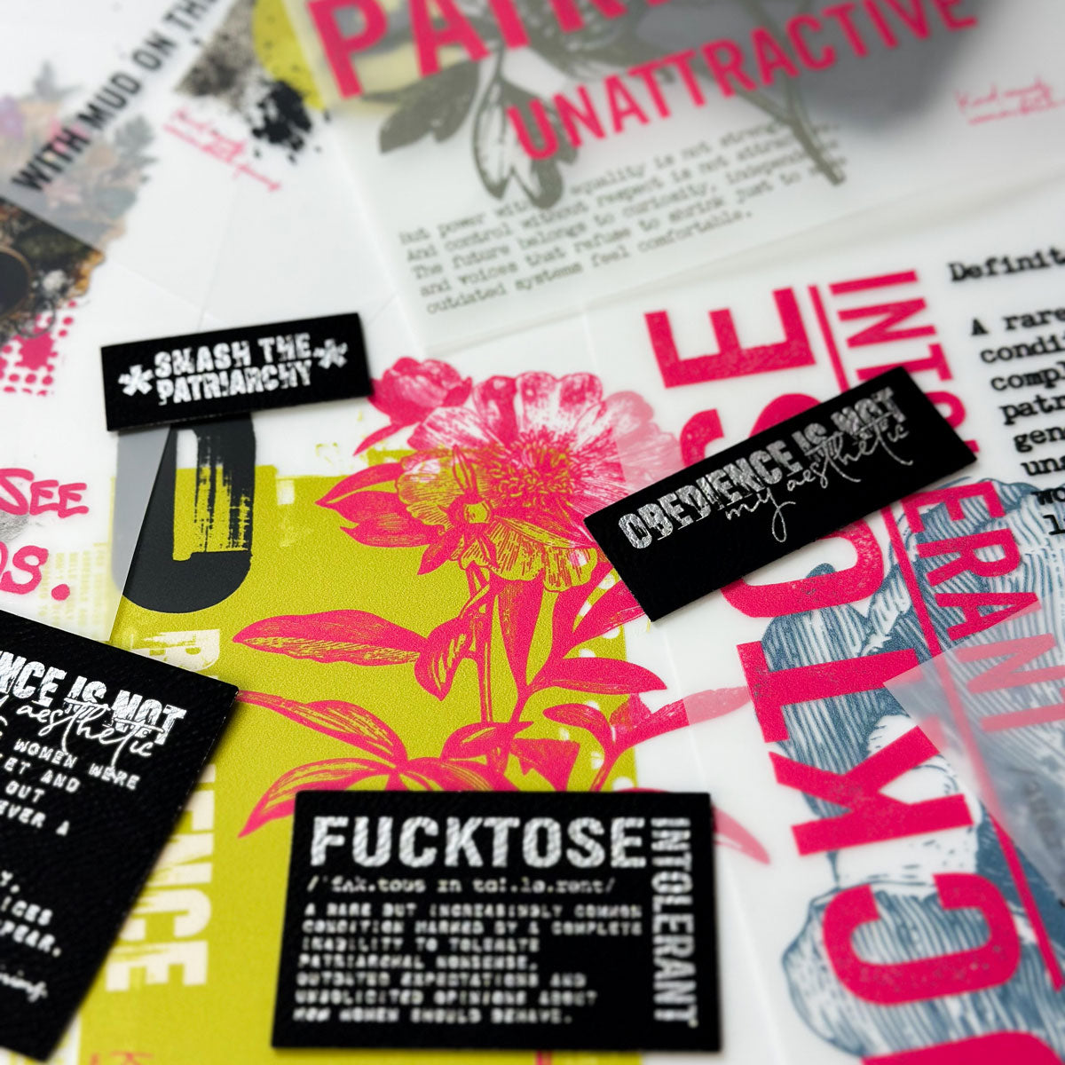 Kunstlederlabel "Fucktose intolerant" klein zum Aufbügeln