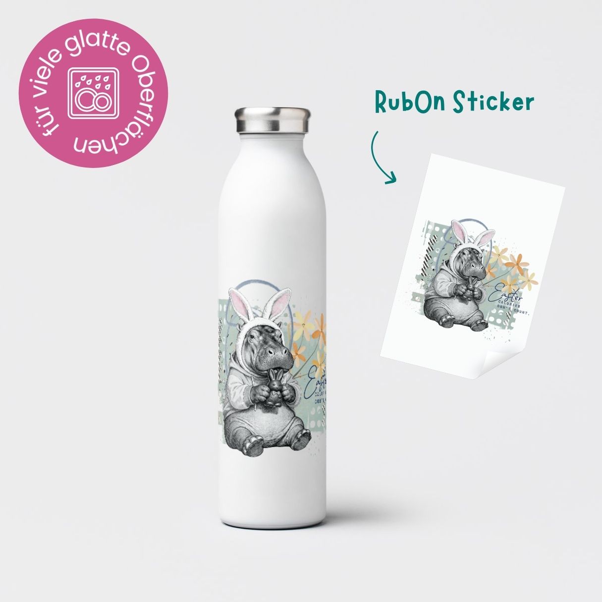 Rub-On Sticker "Moody Easter Hippo"