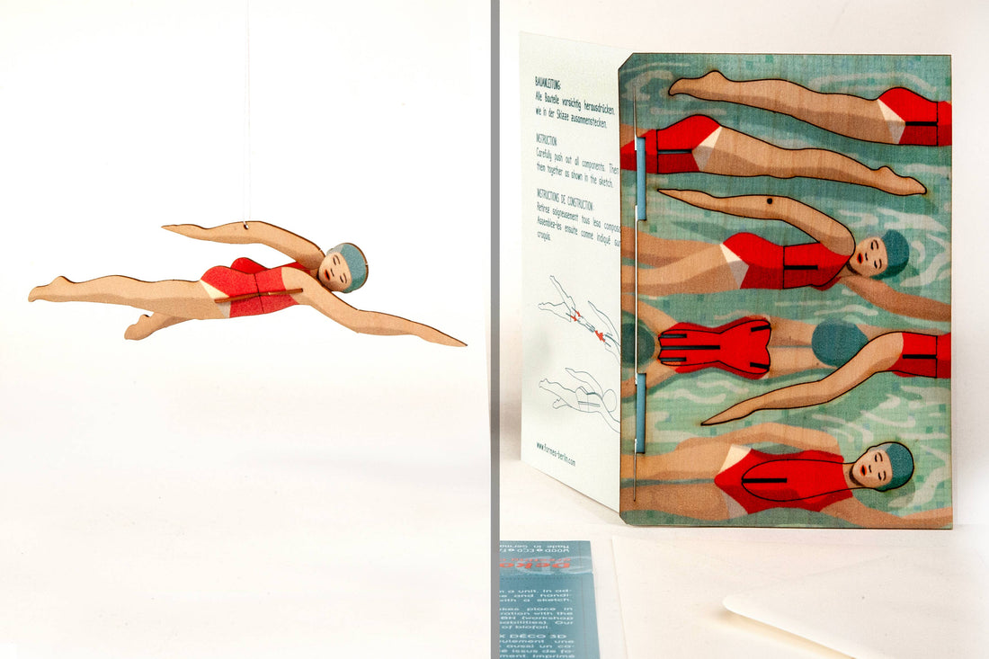 Schwimmerin 3D Deko Grusskarte