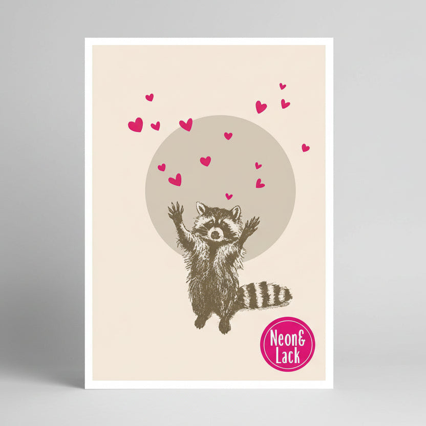 Waschbär Postkarte mit Neon Spotlack