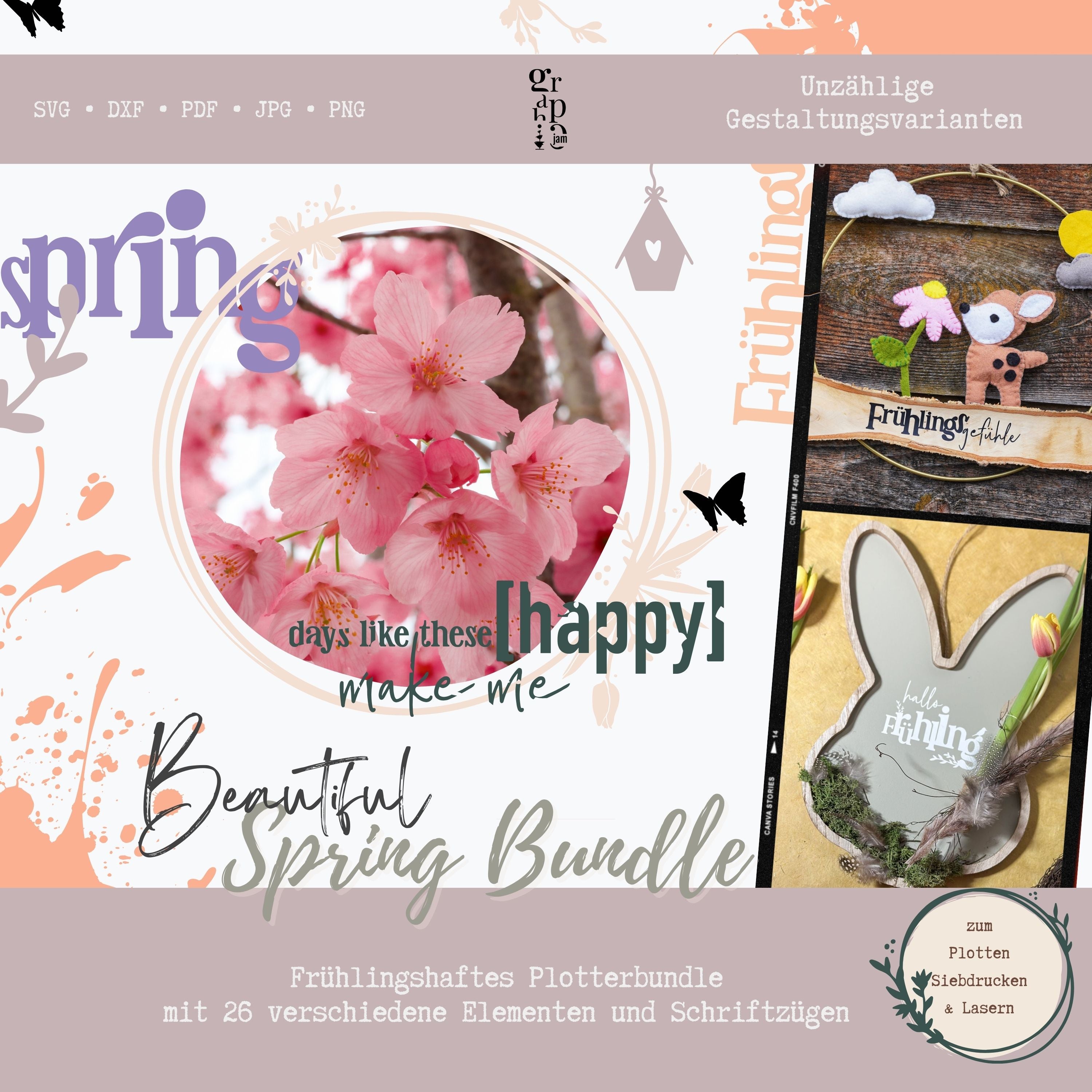 &quot;Beautiful Spring&quot; Frühlings Plotterdateien im Set in DXF &amp; SVG - Graphic Jam 