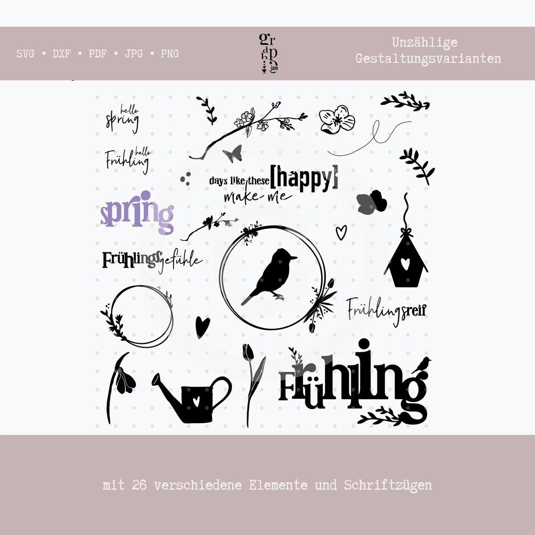 &quot;Beautiful Spring&quot; Frühlings Plotterdateien im Set in DXF &amp; SVG - Graphic Jam 
