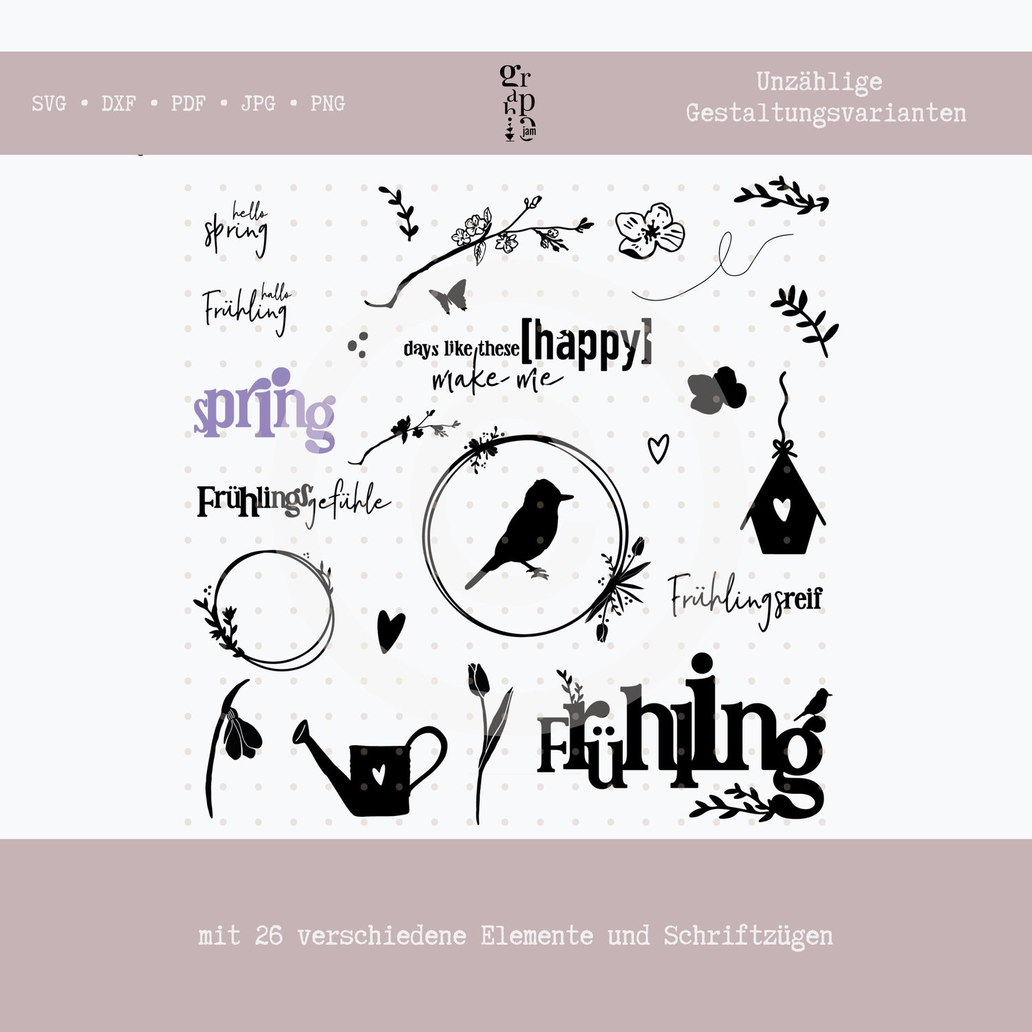 &quot;Beautiful Spring&quot; Frühlings Plotterdateien im Set in DXF &amp; SVG - Graphic Jam 