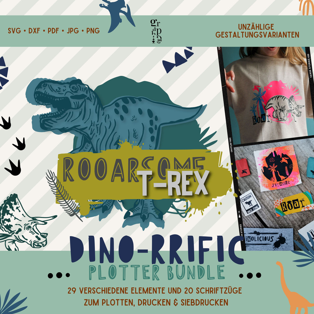 Dino Plotterbundle &quot;Dino-riffic&quot; in DXF &amp; SVG - Graphic Jam 
