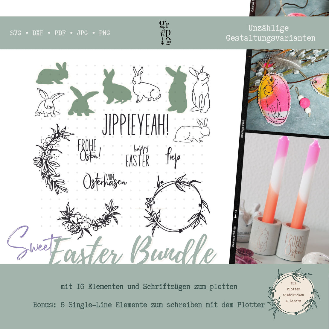 &quot;Sweet Easter&quot; Oster Plotterdateien im Set in DXF &amp; SVG - Graphic Jam 