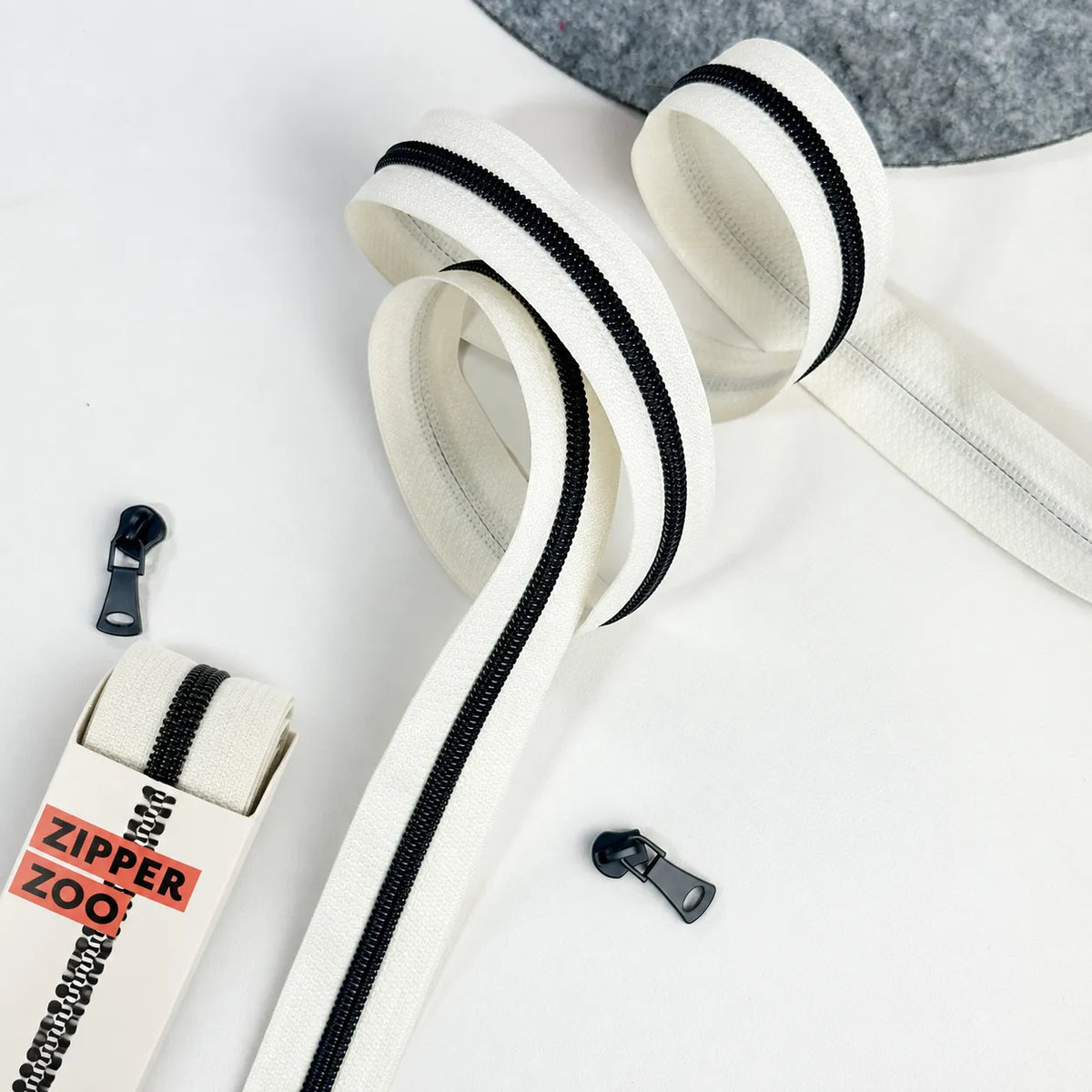 Reißverschluss Endlos Off White Schwarz