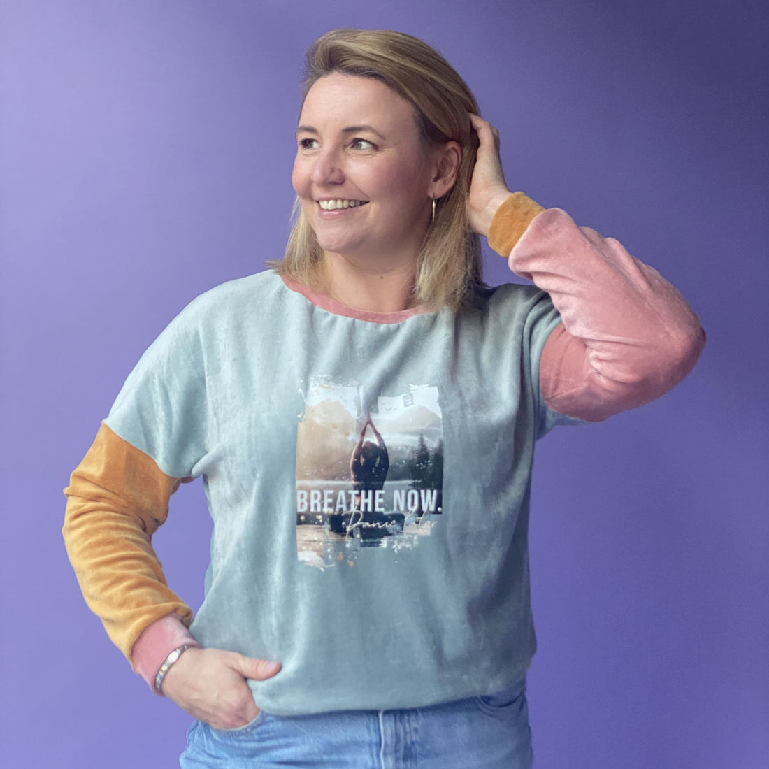 Bügelbild Yoga - Breathe now, panic later