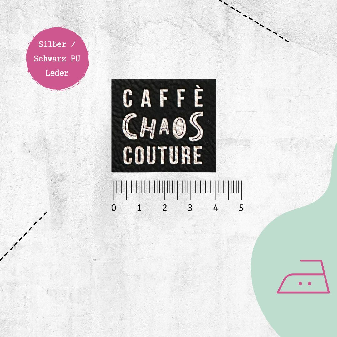 Kunstlederlabel &quot;Caffe Chaos Couture&quot; zum Aufbügeln