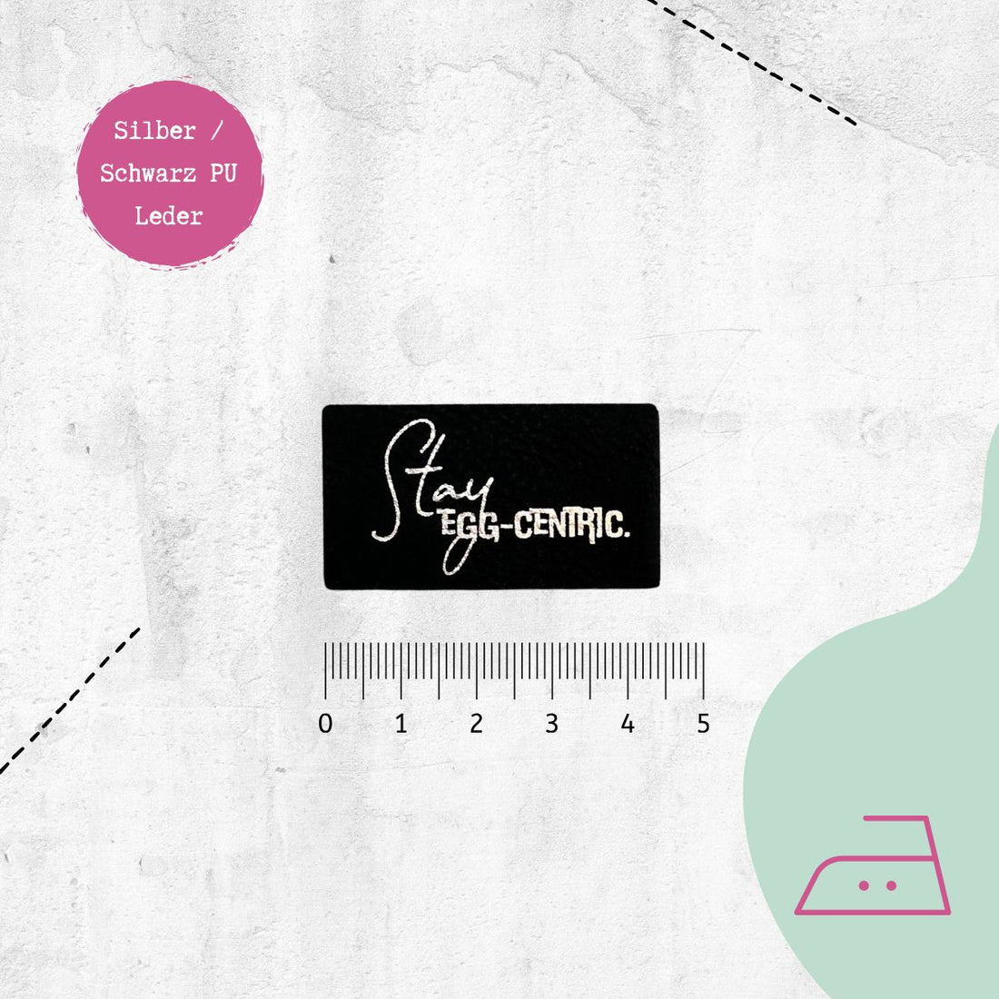 Kunstlederlabel "Egg-Centric" zum Aufbügeln