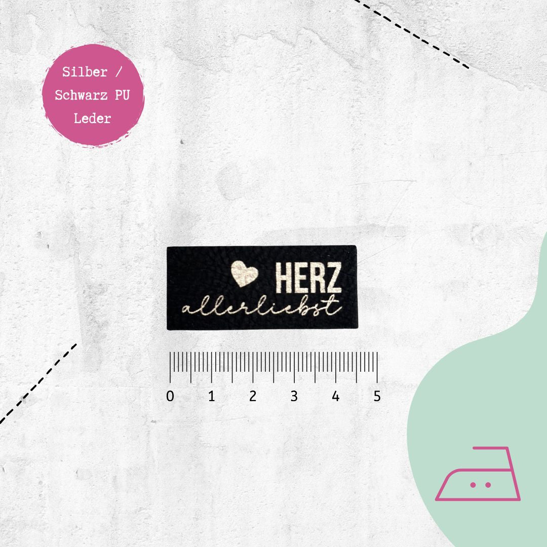 Kunstlederlabel &quot;Herzallerliebst&quot; zum Aufbügeln