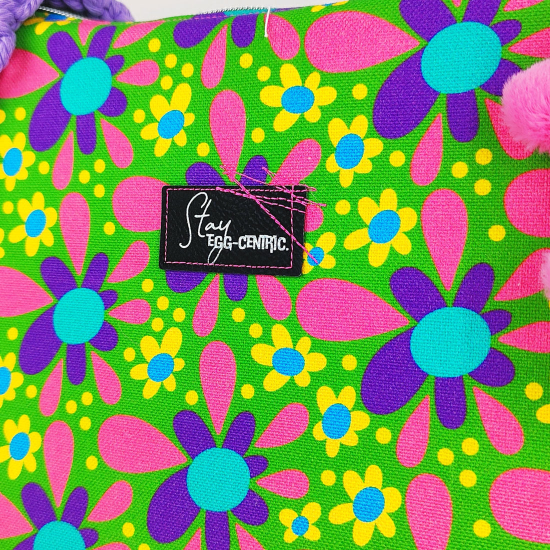 Kunstlederlabel "Egg-Centric" zum Aufbügeln