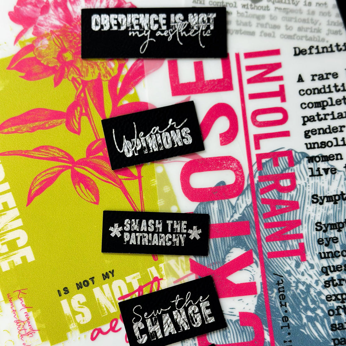 Kunstlederlabel "Obedience is not my aesthetic" zum Aufbügeln
