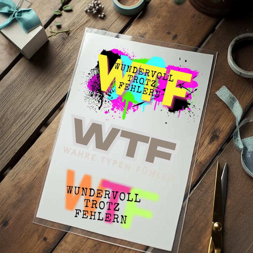 Bügelbild WTF – &quot;Wundervoll Trotz Fehlern / Wahre Typen Fühlen“ (VB)